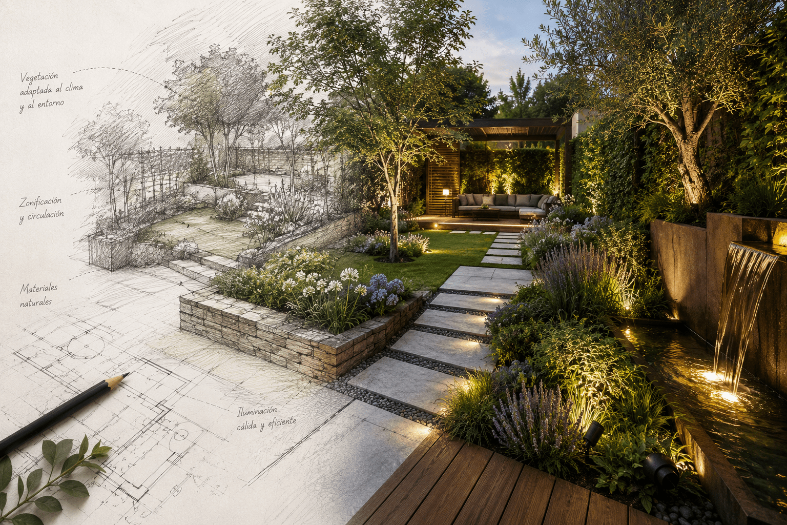 diseño de jardin a mano