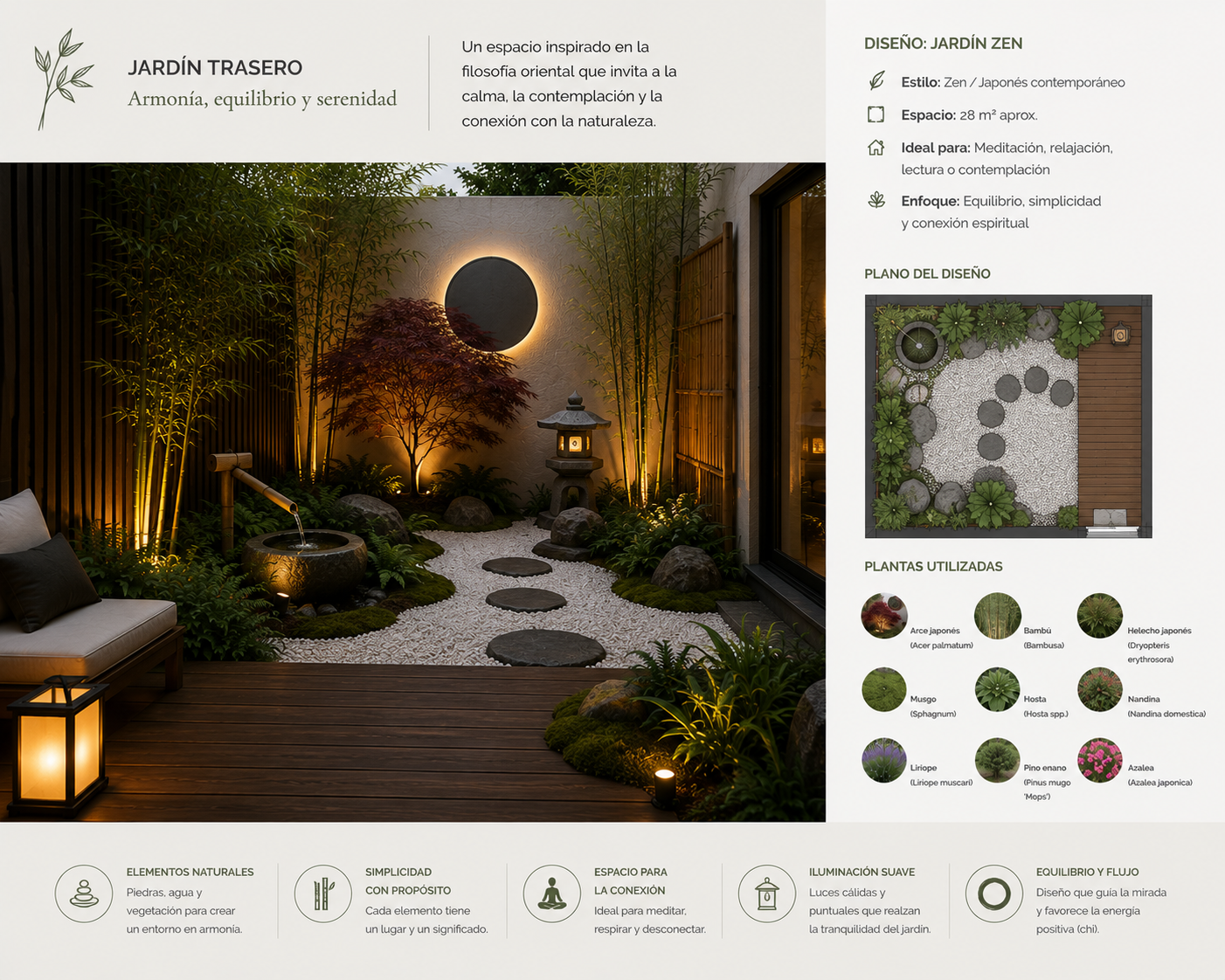 diseño jardin trasero estilo oriental